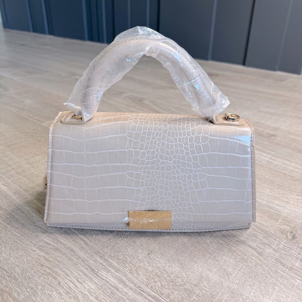 NWT IDEAL OF SWEDEN Valentina Top Handle Bag Women’s Warm Beige Faux Crocodile